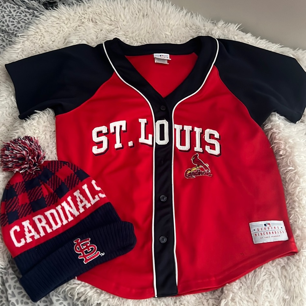 St. Louis Cardinals baseball jersey and hat bundle